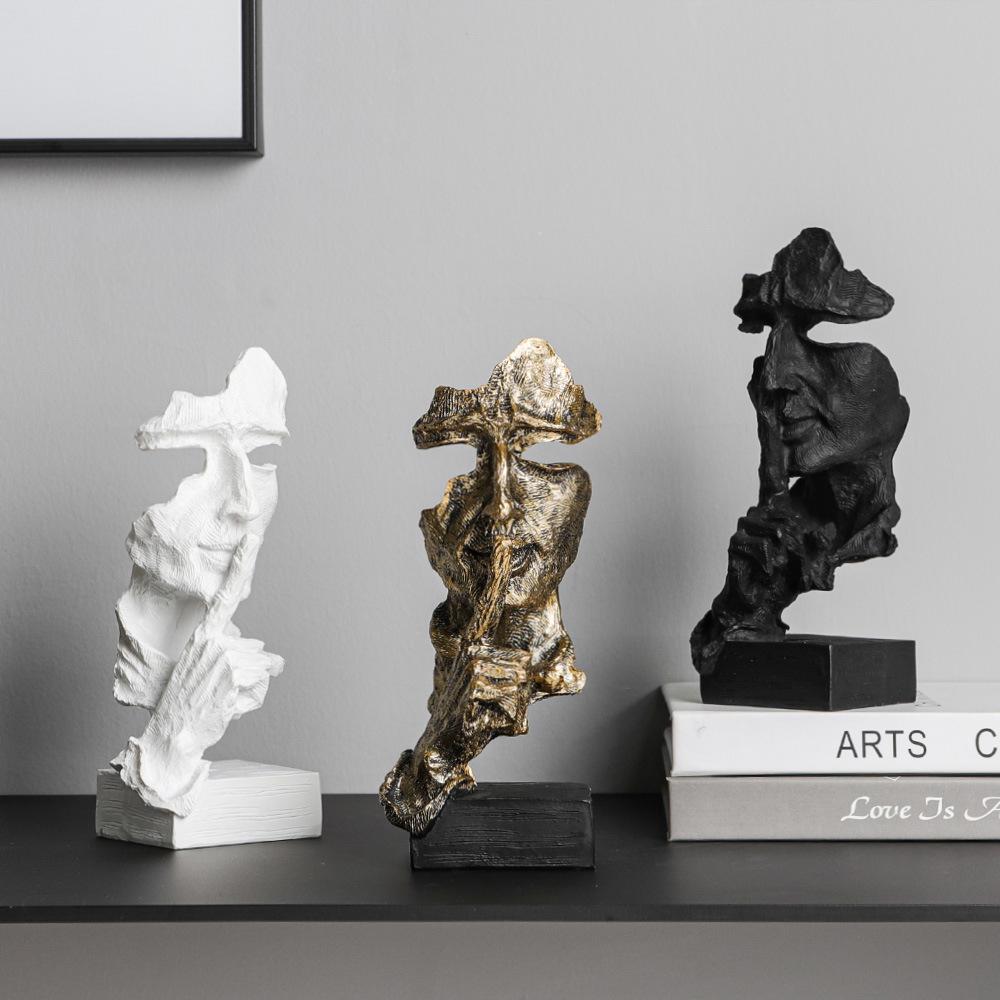 Abstract Art Sculpture Luxury Home Decor Silent Is Gold Statue for Living Room Office Wine Cabinet Entryway Tabletop Decoration