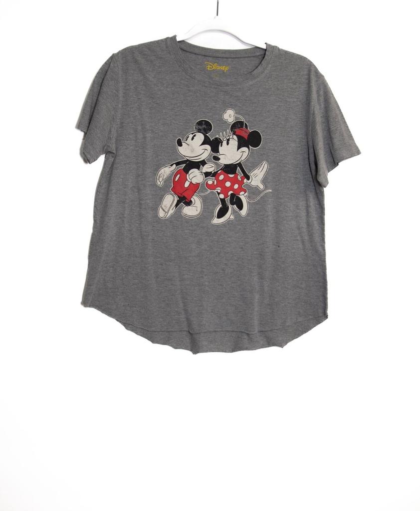 Disney Mickey Minnie Mouse Graphic Gray Short Sleeve Womens Tee L
