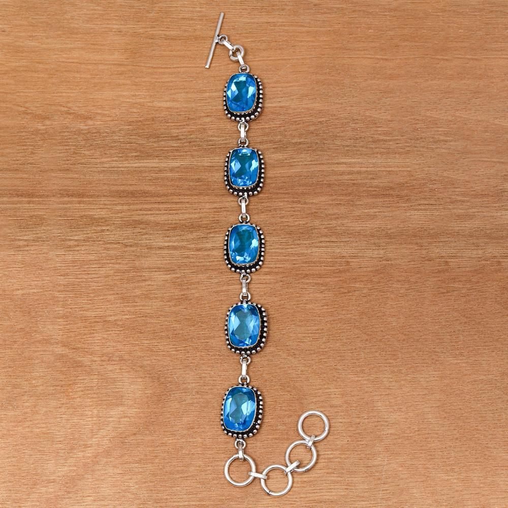 Bracelet et Boucles d'Oreilles Bijoux en Pierre Gemme Quartz Bleu Suisse 7-8''