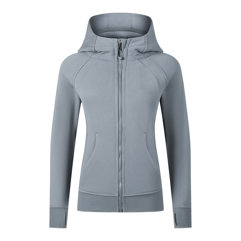 Waist-Tight Thin Yoga Wear Fall and Winter Running Jacket Workout Top Silm Hooded Cardigan Sweater Female Fleece-lined Thickened