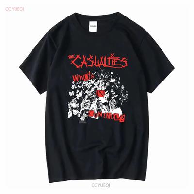 The Casualties Whos In Control Short Sleeve Black Shirt Men Women KTV9788 Vintage Washed Slightly Unisex Casual