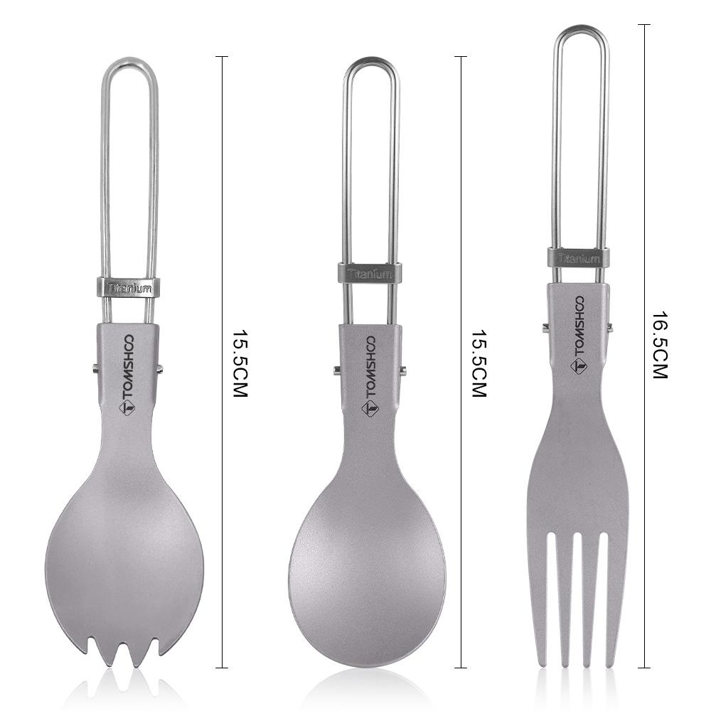 TOMSHOO Titanium Flatware Knife Fork Spoon Set Lightweight Ti Camping Utility Cutlery Set with Carrying Bag for Traveling Picnic