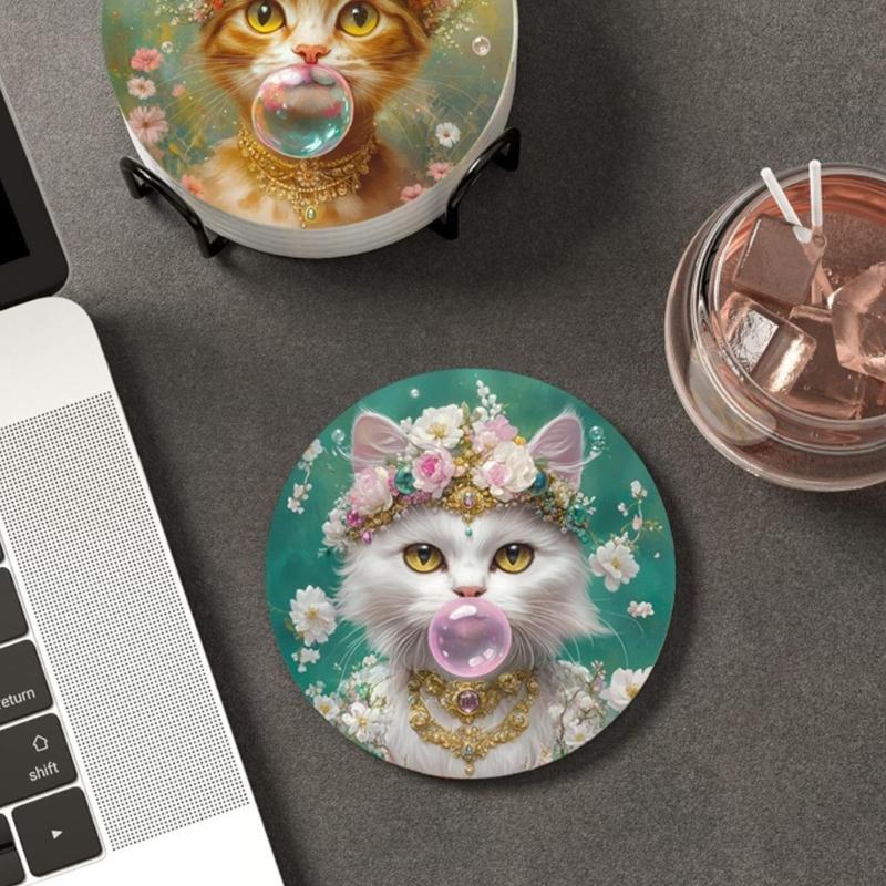 Schönes Katzen-Thema Holz-Getränkeuntersetzer Hitzebeständige Tassenunterlage Für Küche, Esszimmer und Arbeitsplatz Gebrauch Einweihungsgeschenk