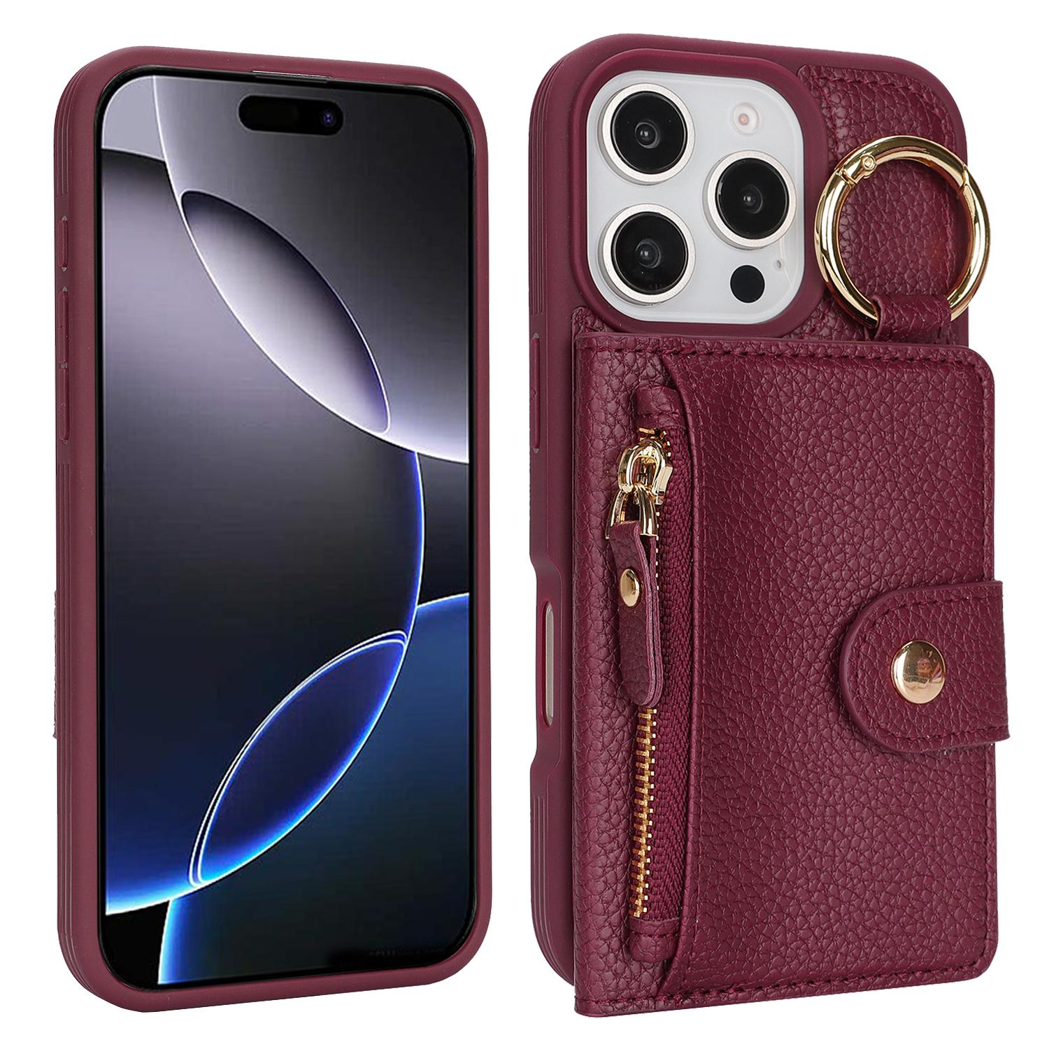 

Чохол для iPhone 16 Pro Max зі шкірозамінника PU з текстурою личі + ТПУ з підставкою та слотом для карток G