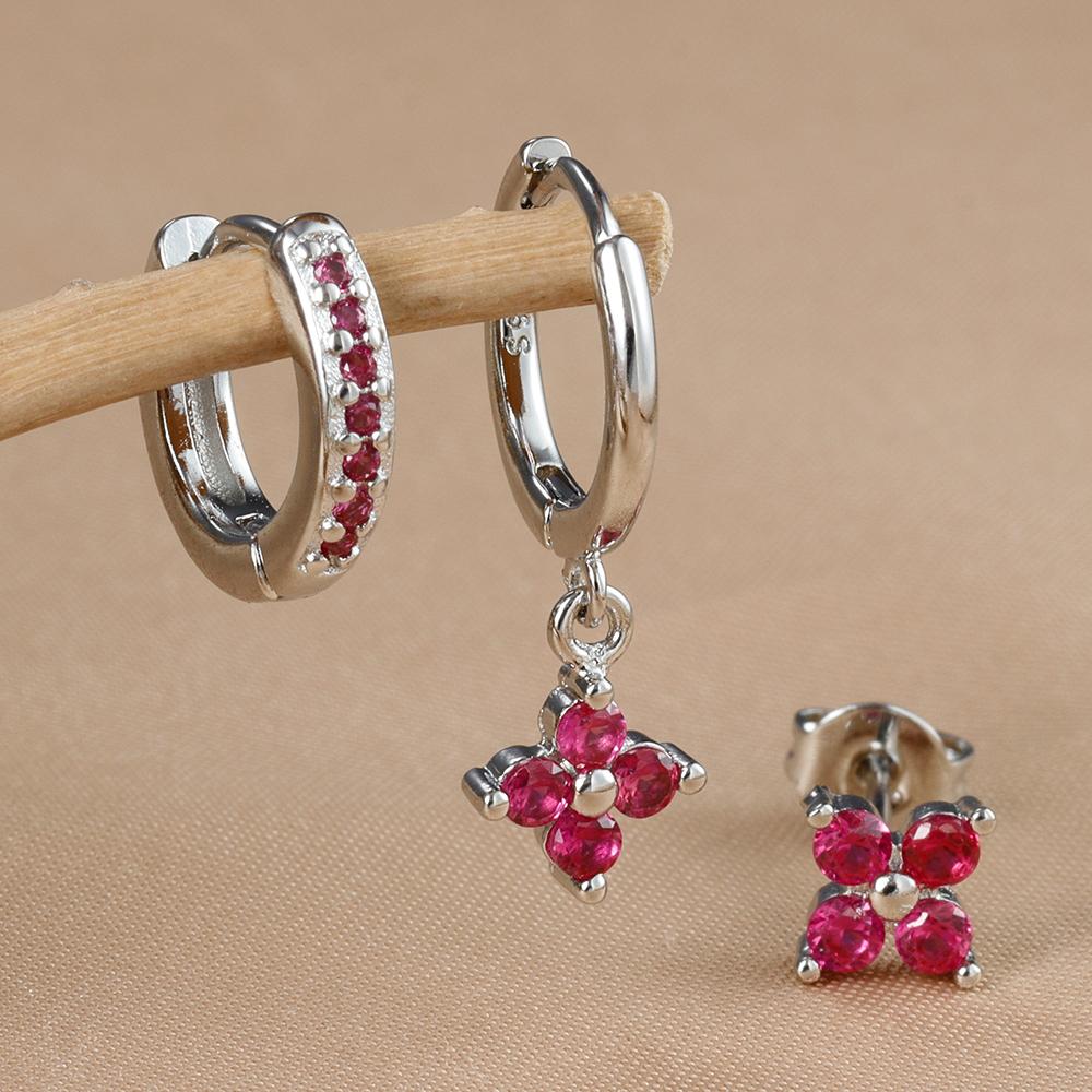 3PCS Fashion Gold Color Crystal Zirconia Drop Earrings Set for Women Stainless Steel Flower Dangle Earring Korean Jewelry aretes