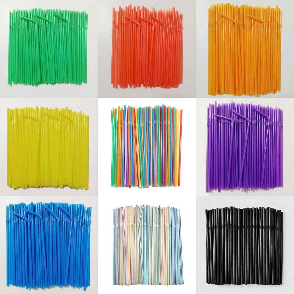 Food Grade Colored Flexible Plastic Drinking Straws For Juice And Milk Tea 100 Pack