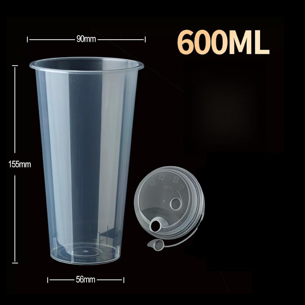 Thickened Plastic Transparent Cup Disposable Milk Tea Cupd Iced Coffee Latte Cold Drink Packaged Cup with Lid Hot and Cold Dual Use Drinking Utensils