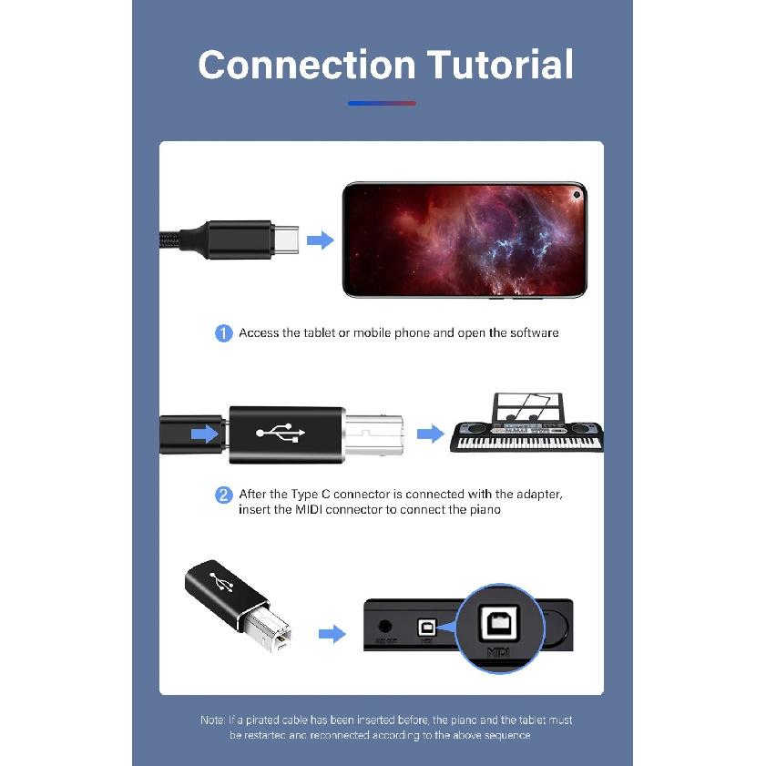 Suitable for Type-c To Square Usb Adapter Electric Piano Electronic Printer Adapter TYPE-C Female Head To MIDI Head Drum