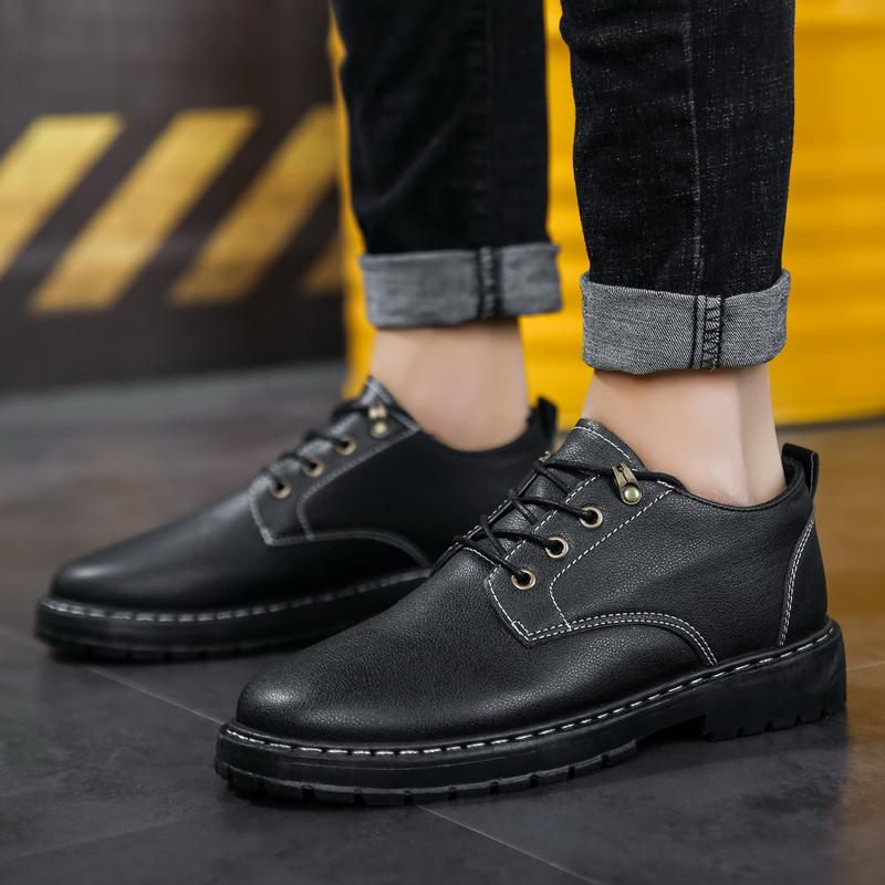 Fashion Round Toe Lace-up Platform Men's Leather Shoes in Promotion 2025 Trend Low Price Social Designer New in Male Casual Shoe