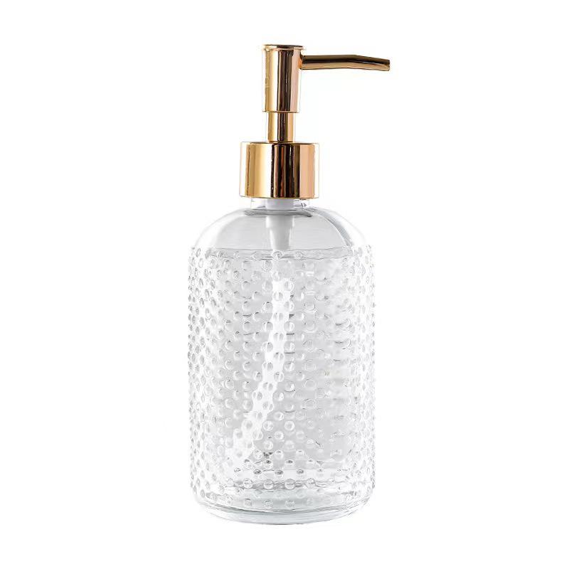 Colored Glass Press-Type Refillable Bottle for Lotion, Hand Soap, Shampoo, or Shower Gel
