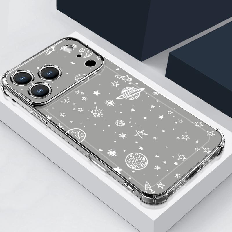 Star Moon Pattern Phone Case For iPhone 17e 17 16 15 Pro Max 14 13 Pro 16 Shockproof Clear TPU Soft Card Slot Pocket Back Cover