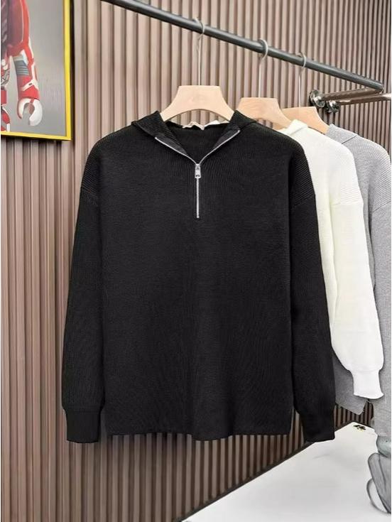 Men's Winter Half-Zip Hooded Knitwear: Trendy Loose Fit Sweater for Couples