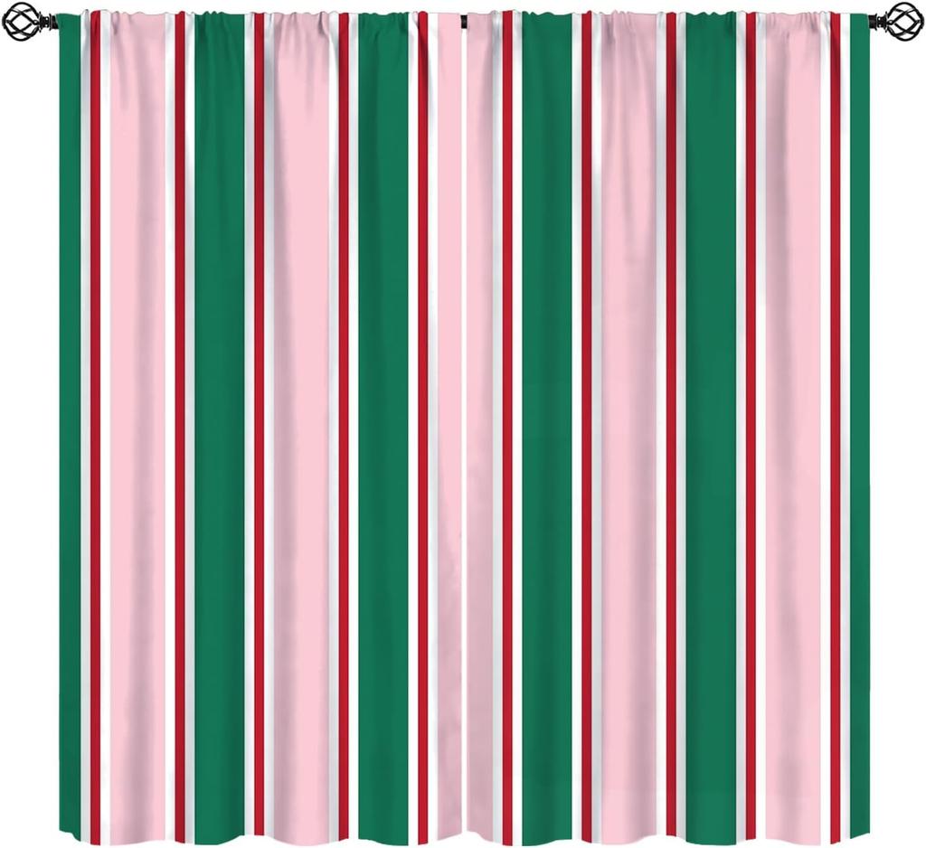Stripe Curtains Red Ribbon Bow Stripes White Pink Background Window Treatments Insulated Drapes Panels Thermal Made Of Polyester