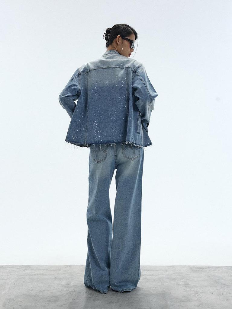 Starry Sky Shiny Wide-Leg Slimming High-Waisted Denim Pants for Women - Flaw-Concealing, Leg-Lengthening Straight Fit