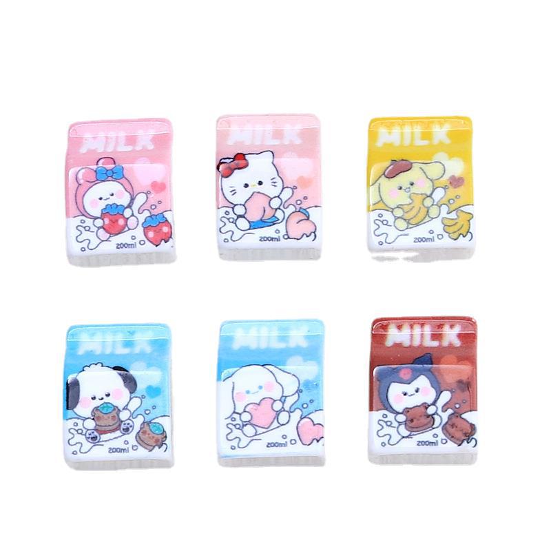 10Pcs Models Resin Cute Cartoon 3D Animal Milk Box Series Scrapbook Diy Jewelry Hair Clips Phone Case Ornament Accessories A20