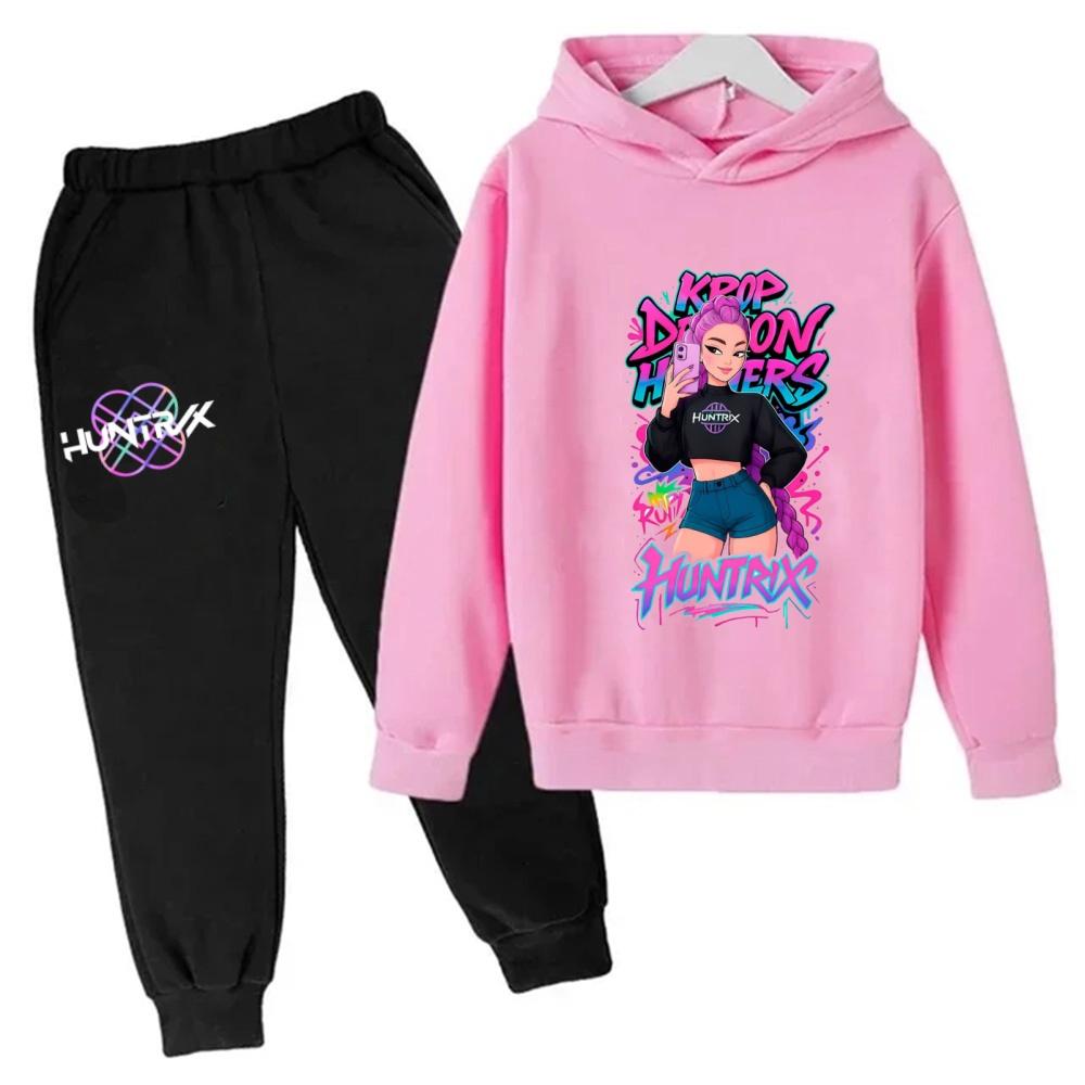 KPop Demon Hunters Kids Cartoon Long Sleeve Hoodie and Pants 2pcs Set Baby Girls Boys Outfit Boutique Clothing Suit