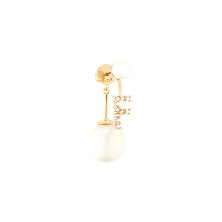 Dior My Abc  Gold Plated Metal White Resin Bead And White Imitation Crystal Decorated F Letter Earrings Women Earrings E1015ABCCY-D301