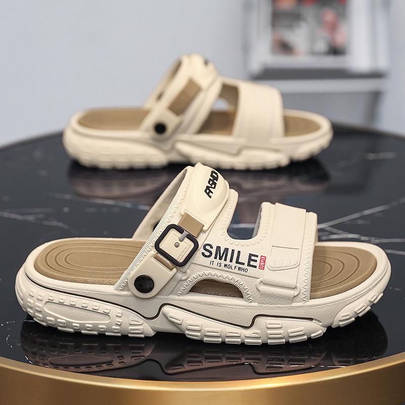 

2024 новые летние мужские пляжные туфли летние нескользящие сандалии на мягкой подошве, которые можно носить двумя способами 38 бежевый