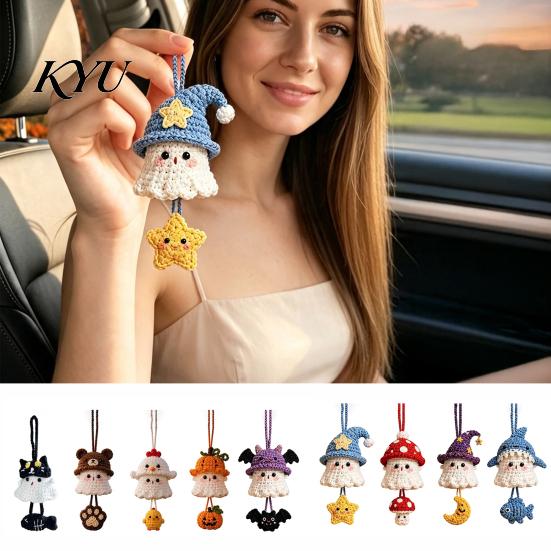 Halloween Gift Ornament Decoration Handmade Crochet Ghost Keychain, Cute Plush Animal Charm for Bags Fashionable Key Keys, Spooky Festive Knitted with
