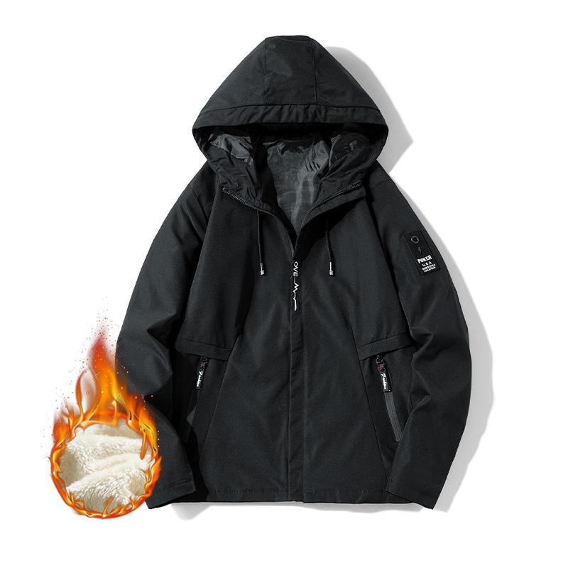 

Spring and Autumn Casual Embroidered Jacket Men s Velvet Jacket Hooded Work Clothes Loose Clothes Men s Large Size Jacket M чорний