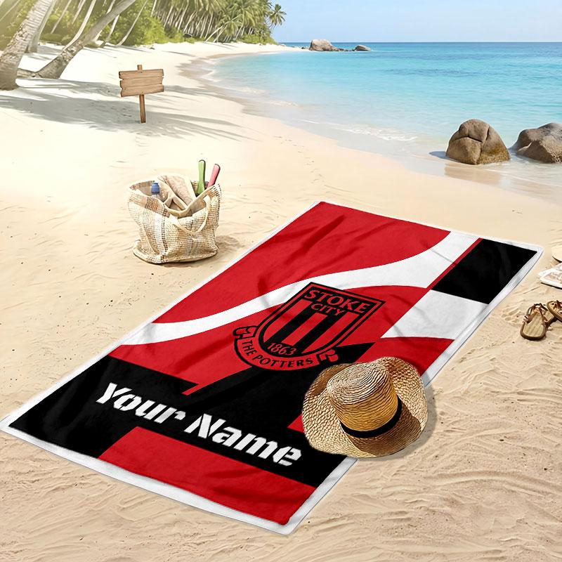 Stoke City FC Personalized Printed Beach Towel Soccer Logo Support Custom Name Text Absorbent Towel For Sport Travel Special Gift
