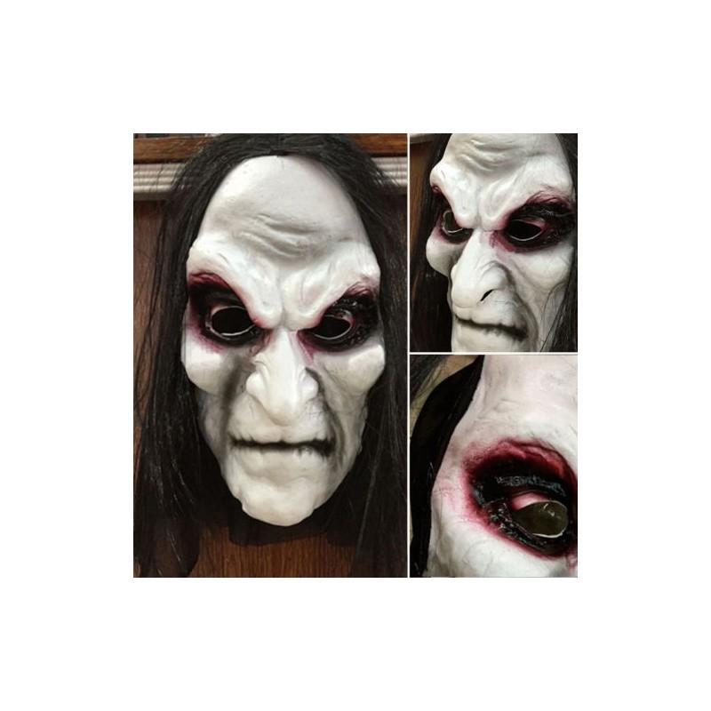 מסכת האלווין איכותית שחורה עם שיער ארוך, כיסוי ראש מלא למסיבות קוספליי מפחידות