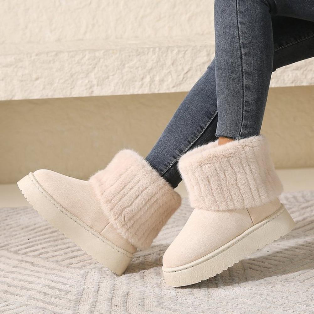 Fashion Large size thick-soled snow boots women's 2024 winter new sleeve piled warm medium tube flanged fluffy cotton shoes