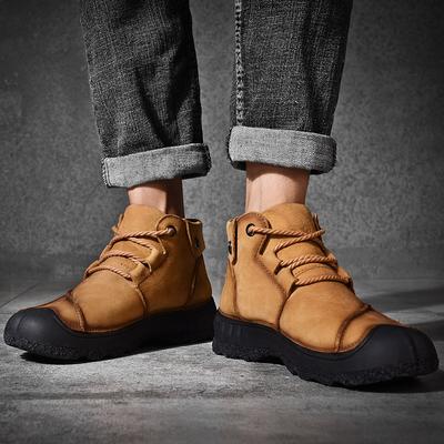 Men’s Winter Warm Hiking Boots Grey Casual Retro Men’s Outdoor Wide Shoes Boots with Fur Plus Size Anti Slip