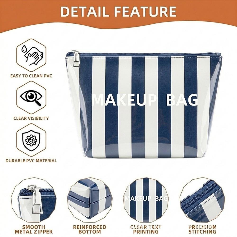 Waterproof Striped Makeup Bag Lightweight Polka Dot Makeup Case PVC Cosmetic Bag Travel