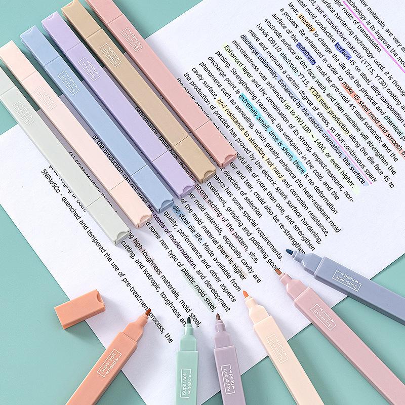6PCS Pastel Highlighters Fluorescent Pen Highlighter Stationery Kawaii Kawaiii Supplies Marker Pens Colored Markers Adorable Pencils
