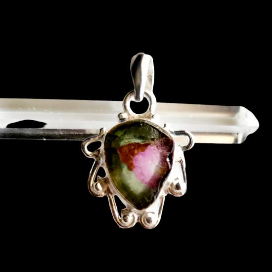 Natürlicher Wassermelonen-Turmalin Edelstein 925 Sterlingsilber Seltener Anhänger, Geschenk024