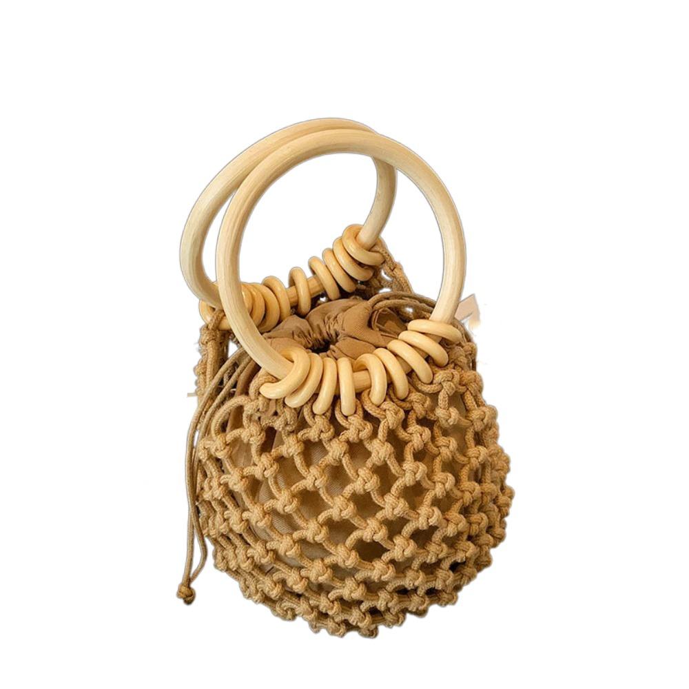 

Leisure Weaving Straw Woven Handbag Handmade Elegant Bucket Tote Bag Niche Design Solid Color Woman Wrist Pack Beach хакі