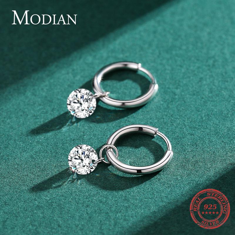 Modian 100% 925 Silver Classic Circle Sparkling Clear CZ Hoop Earrings For Women Luxury Wedding Statement Jewelry Arete