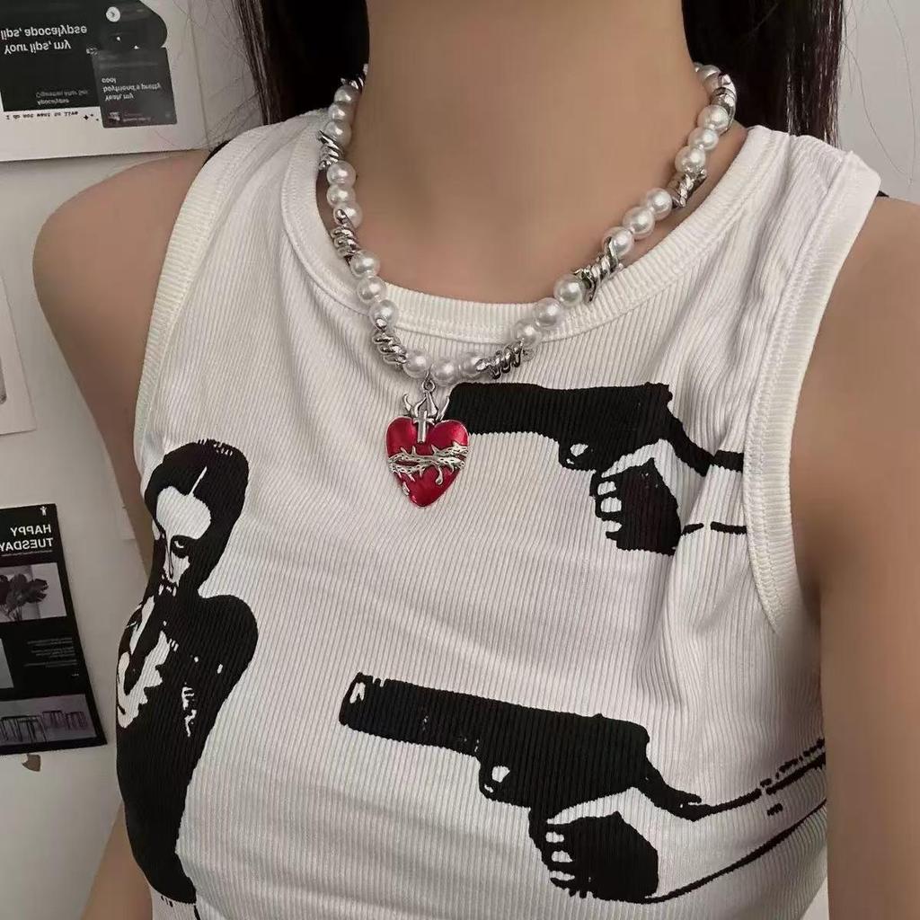 Y2K Spicy Girl Dark Star Leather Choker Necklace - Pure Desire Clavicle Chain