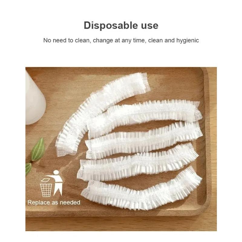 100Pcs Disposable Children Shower Cap For Hair Elastic Mesh Shape Plate Plastic Wrap Cover Food Grade Food Cover