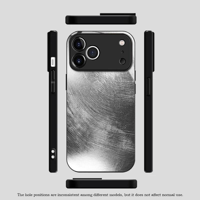 Silver black brushed pattern glass phone case suitable for iPhone 17 16 15 14 13 12 11 Pro/Max/Plus anti drop and shockproof