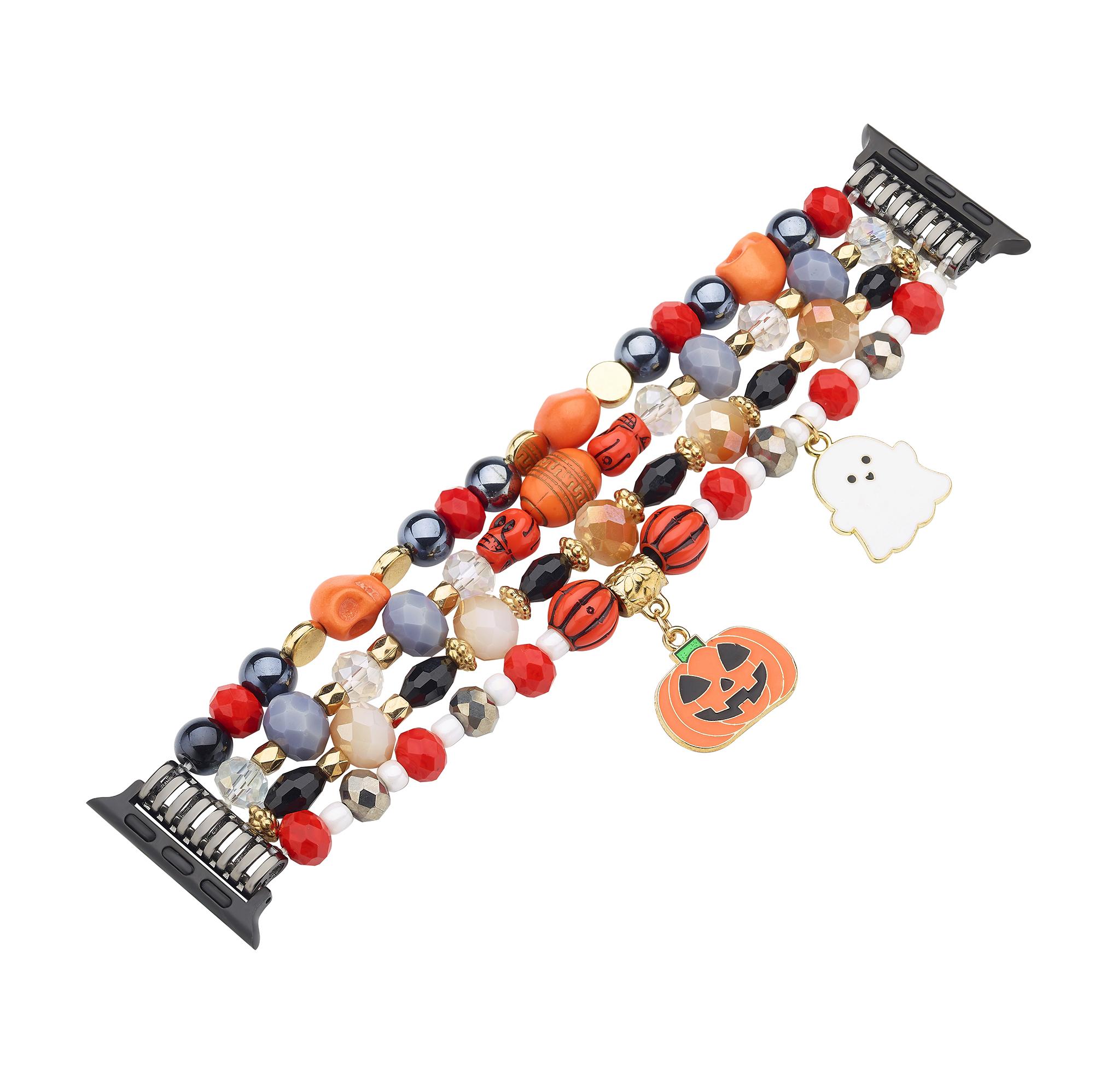 

Halloween Beaded Strap for Apple Watch 10 46mm/Ultra 2/Ultra 49mm/9 8 7 45mm/SE (2023) SE (2022) SE 6 5 4 44mm/3 2 1 42mm White Ghost