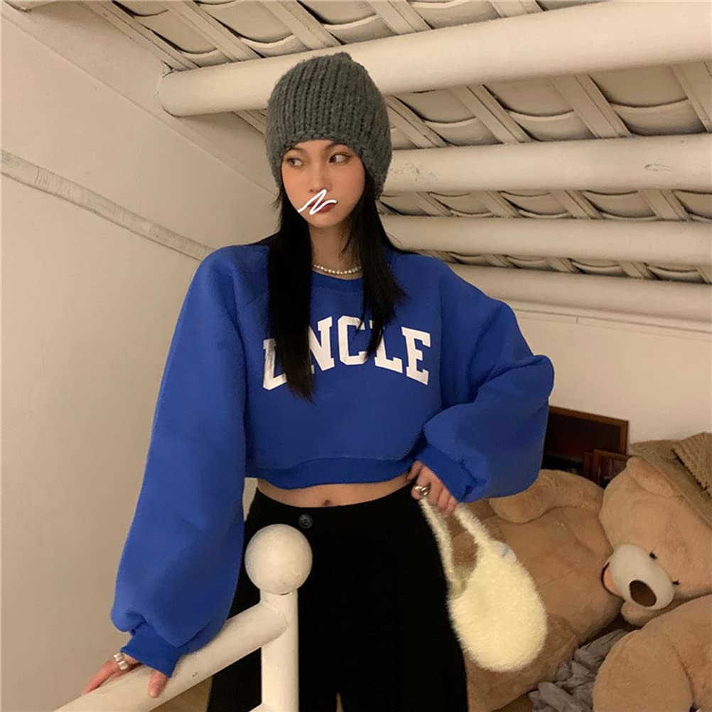 Ptor Short Sleeve Long Loose Korean Fashionable Pullover Perfect for and Winter Women's Sweatshirt, Midriff-Baring, Sleeve, Fit, Style, Top, Dance,