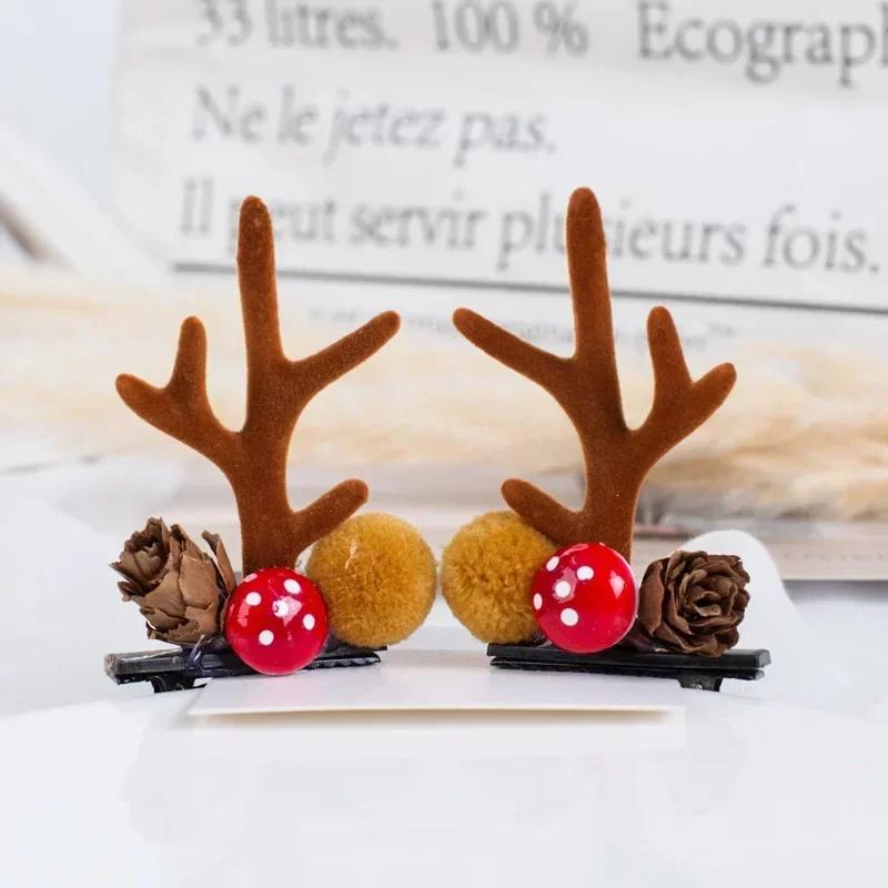 2pcs Christmas Hairpin Cute Antler Deer Ear Hair Clips Santa Claus Snowman Barrettes for Girls Headwear Women Hair Accessories