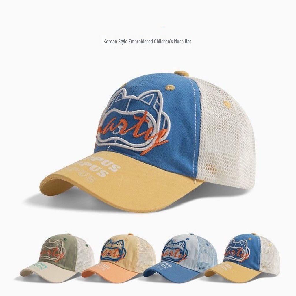 Korean Style Children's Quick-Dry Mesh Baseball Cap - Embroidered, Breathable, Sun-Protective, Fashionable for Boys and Girls