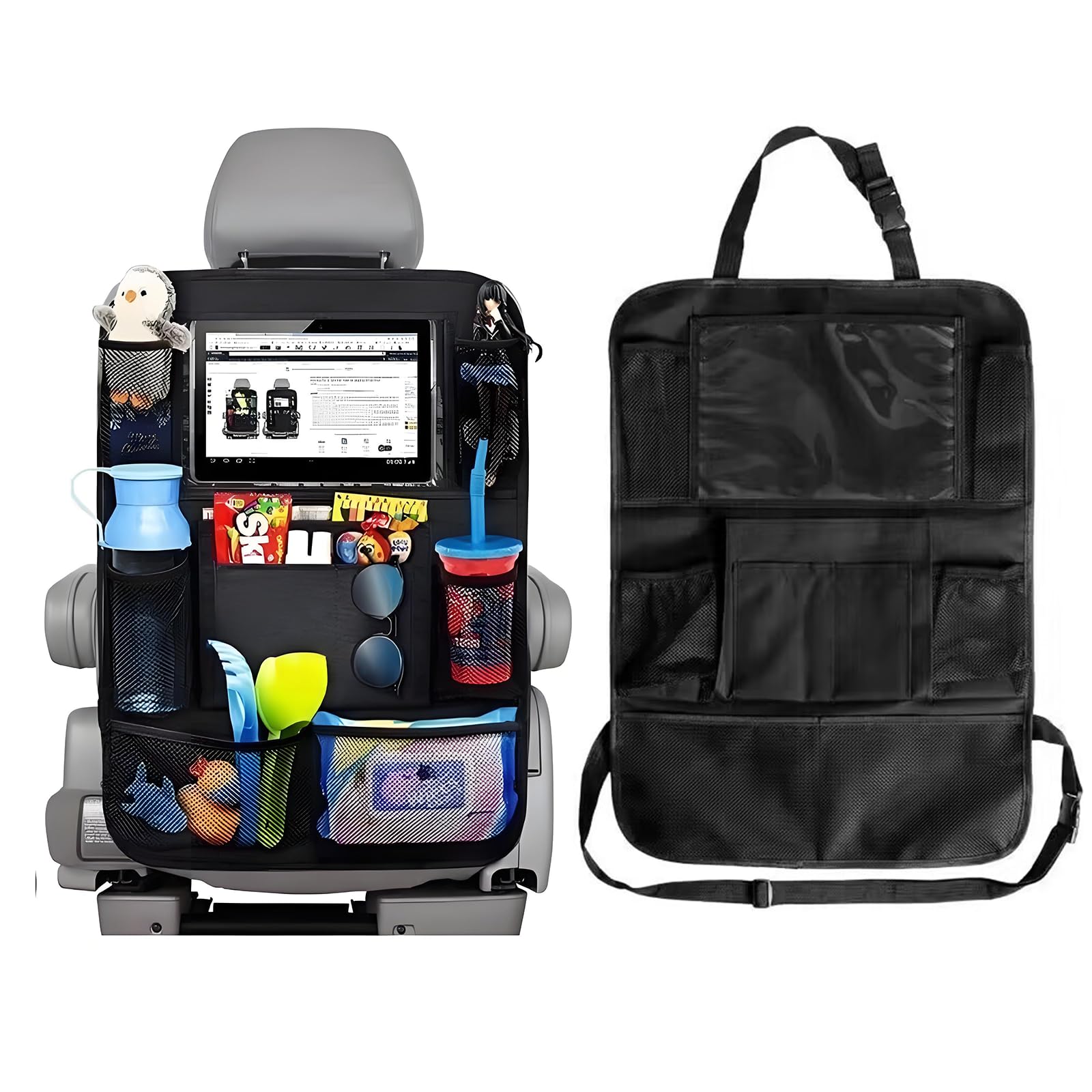 

BaraRose Органайзер на спинку сиденья автомобиля Хранение в автомобиле на спинке сиденья Большой Вмещает 11-дюймовый Хранение в автомобиле Хранение на сиденье пассажира Пятно Автомобильный мусор 1 штука 10 карманов 1 чёрный