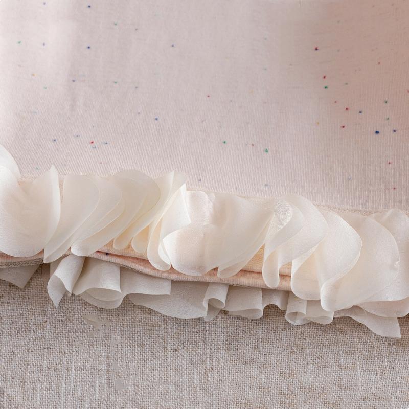 Girls Long Sleeve T-shirt Sweet Flower Patchwork Hem Warm Clothes Cotton Blend Comfortable Breathable Round Neck Pullover for Toddlers