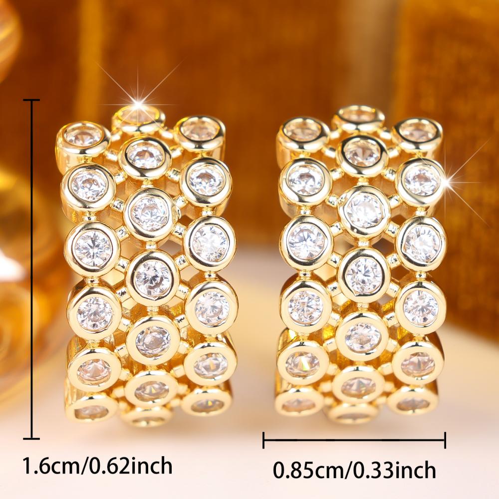 Trendy Gold Color Wide Band White Zircon Paved Huggie Hoop Earrings for Women Daily Party Gift