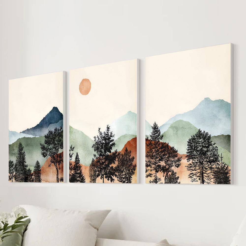 3 Stück/Set Landschaftskunst Ölgemälde Leinwand mit Holzrahmen Wanddeko Haus Zimmer Dekorationen