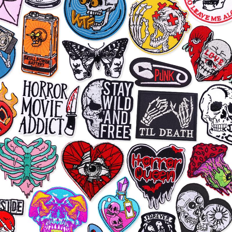 Punk/Horror Skull Letters Embroidery Patch Iron On Patches For Clothing Thermoadhesiv Patches On Clothes DIY Decorate Badges