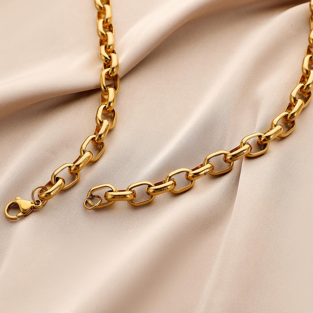 Simple and Fashionable Men's Gold Double Buckle Single Chain Necklace Ins Wind Titanium Steel Niche Necklace Men