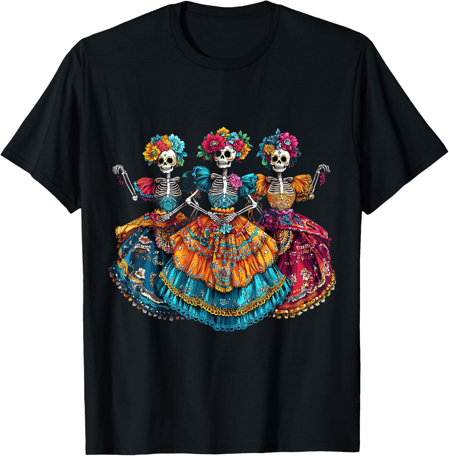 Mexican Sugar Skull Girl Halloween Dia De Los Muertos T-Shirt XXXXL