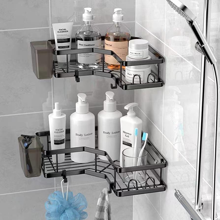 Iron Art Punch-Free Bathroom Triangle Shelf - Wall-Mounted Corner Soap Holder & Toiletries Storage Rack