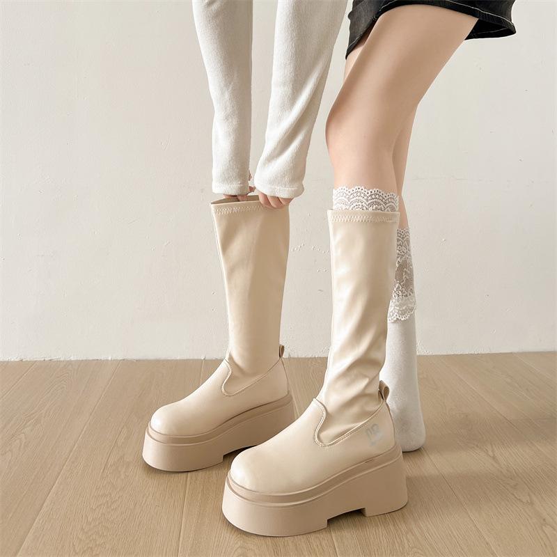 British Gentle Long Knight Boots Women's 2025 New Autumn Black Thick-soled Retro Thick Heel Small Skinny Boots