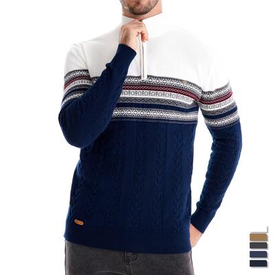 Autumn And Winter New European Style Stand Up Collar Men'S Sweater With Half Zipper Cotton Splicing Casual Knit Sweater
